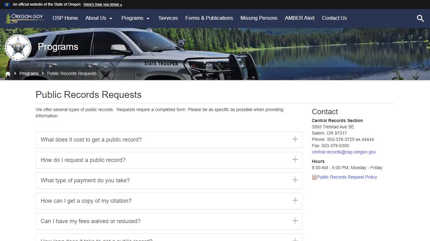 Public Records Requests : Programs - State of Oregon